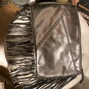 Brand Hobo bag is Veranda Hematite Metal distressed Silver,long fringe,